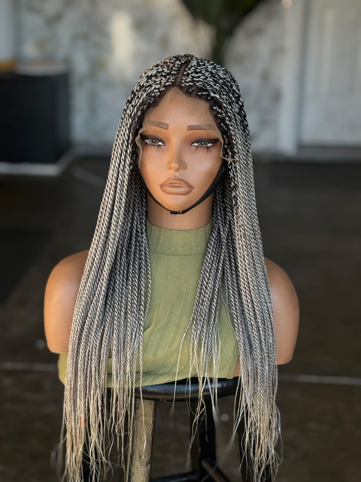 18" Senegalese Twist Frontal Glueless Wig | Preorder (Salt & Pepper)