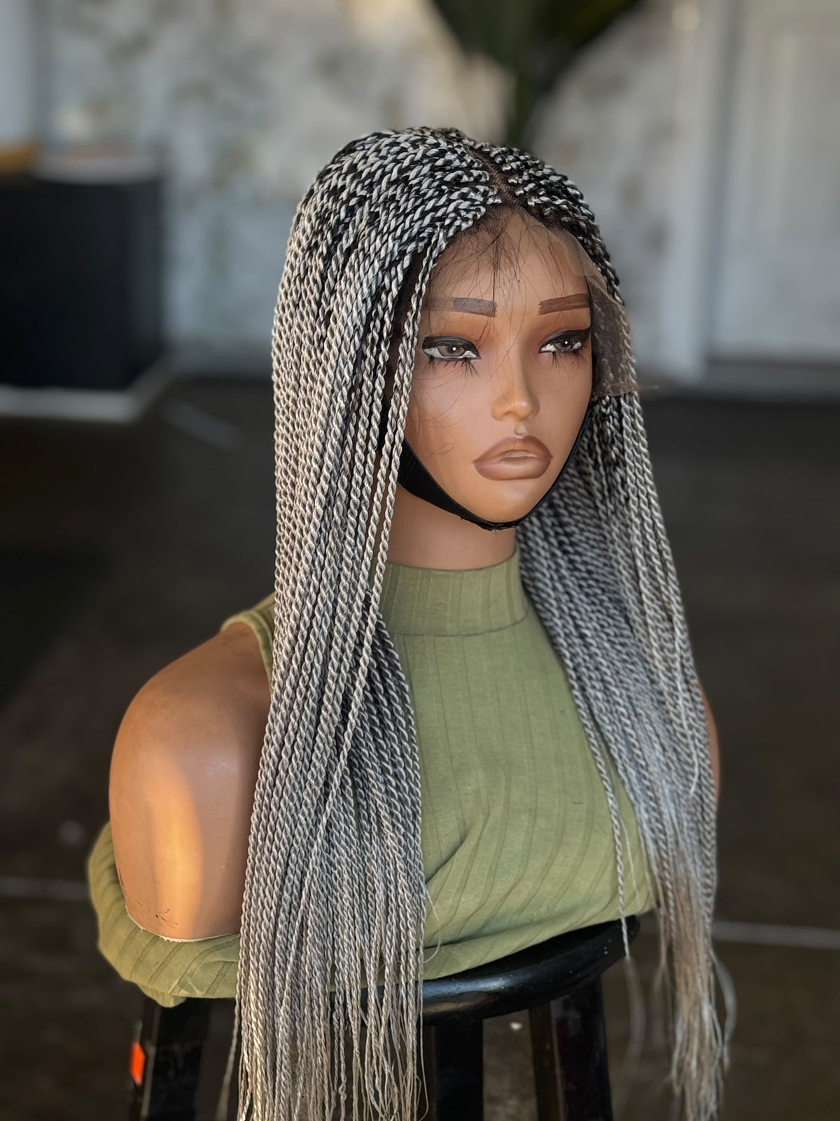 18" Senegalese Twist Frontal Glueless Wig | Preorder (Salt & Pepper)