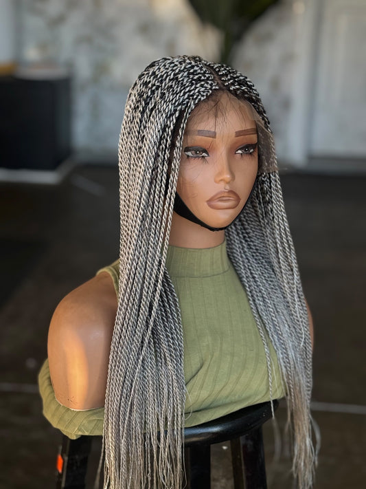 18" Senegalese Twist Frontal Glueless Wig | Preorder (Salt & Pepper)