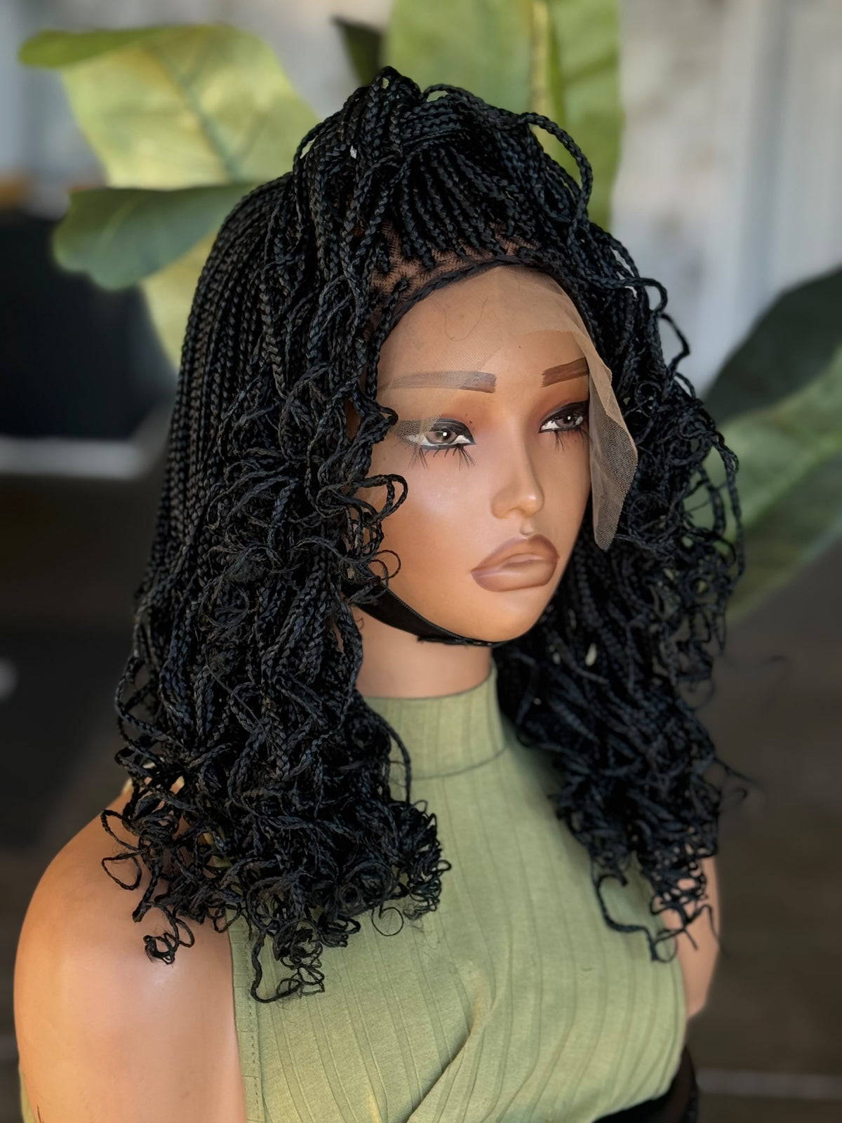 Ready to Ship 12" Box Braids Frontal Glueless Wig | Color 1B