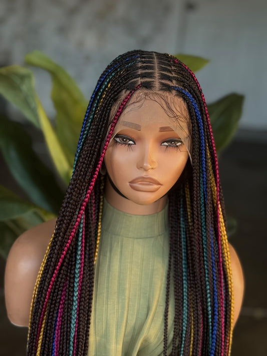Ready to Ship 40" Multi-Color Knotless Braids Full Lace Glueless Wig