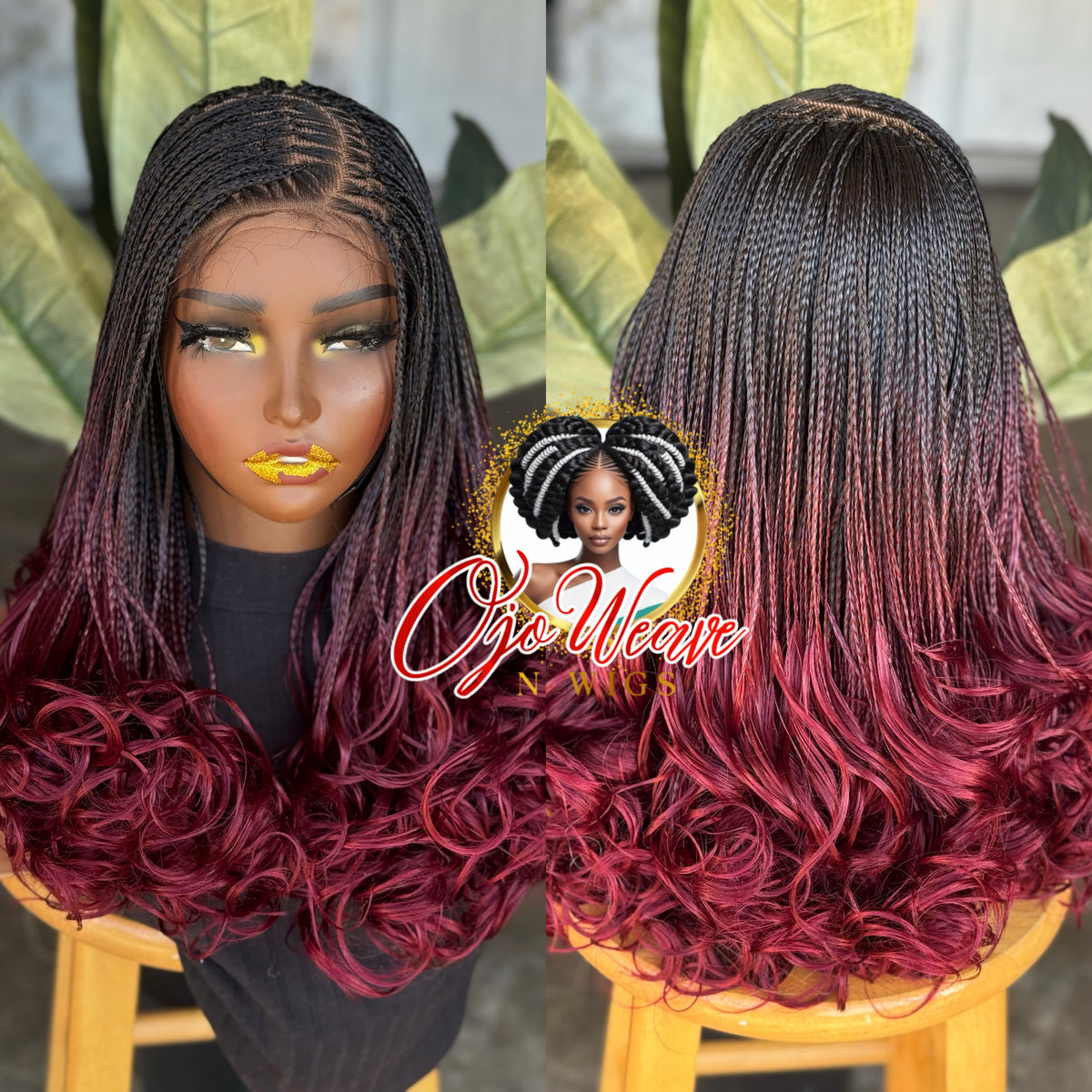 Ready to Ship 22" C-Cut French Curls Glueless Closure Wig | Cap Size 22" (Burgundy Edge Accent)