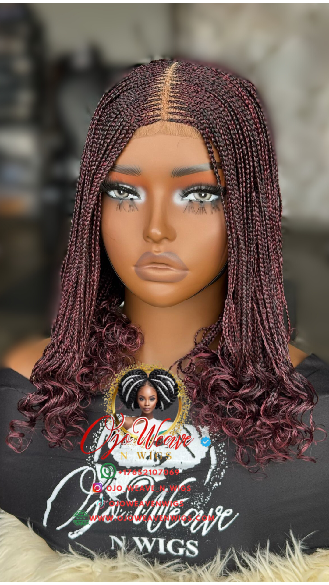 Bianca Burgundy Curl Wig - Made to Order