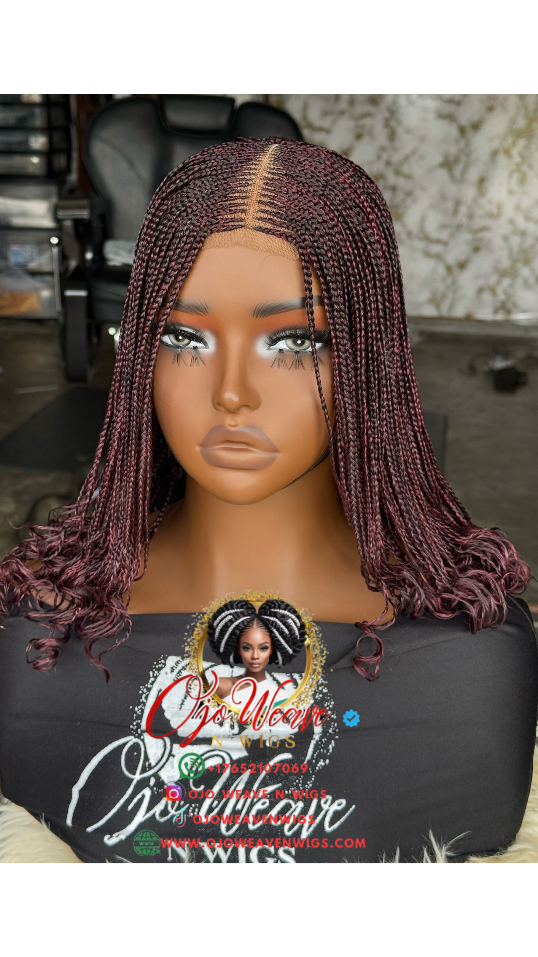 Bianca Burgundy Curl Wig - Made to Order