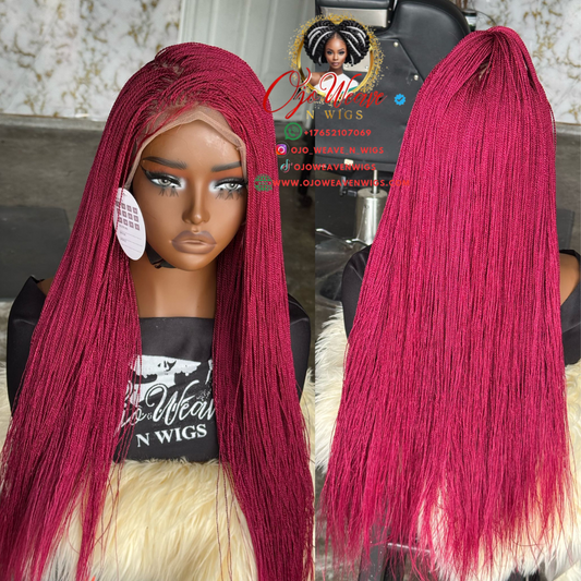 Flaky Unit - 360 Lace Micro Twisted Wig: Color Burgundy