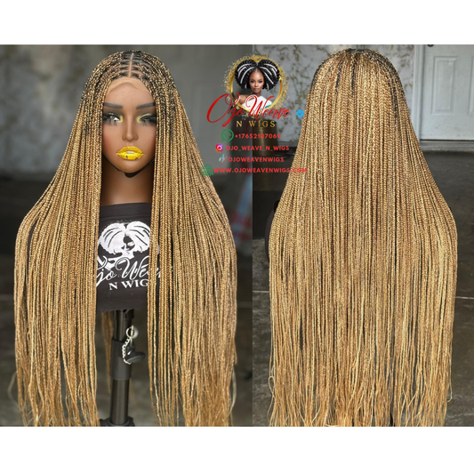 Asake Closure 28-inch Glueless Knotless Braids Wig: Made-to-Order