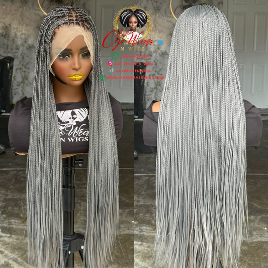 Ready-to-Ship 24" Sisi Bone frontal Grey Knotless Braids Wig with Closure