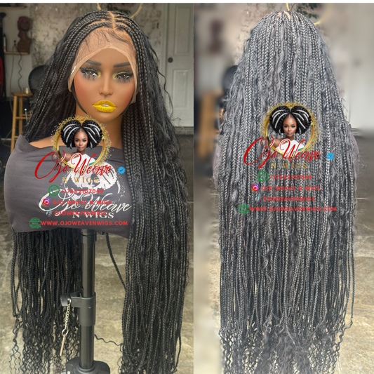 100% Human Hair Full Lace Knotless Black Braids Wig
