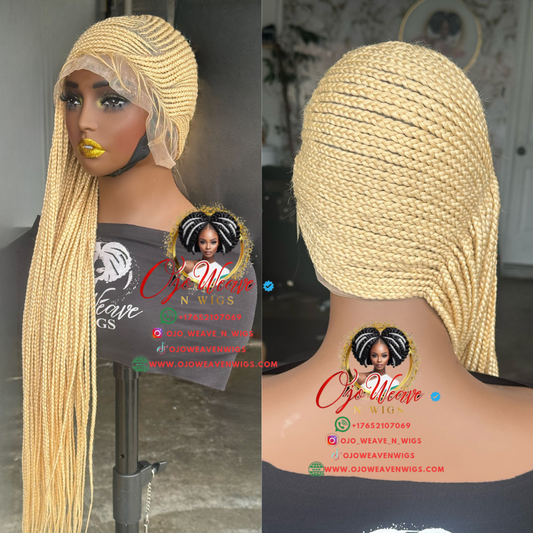 Human Hair Blonde Lemonade Braids - Full Lace, 26/28" - Ready to Ship