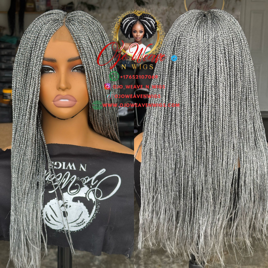 Liz Unit: 14" Grey Micro Braid Wig - Ready to Ship