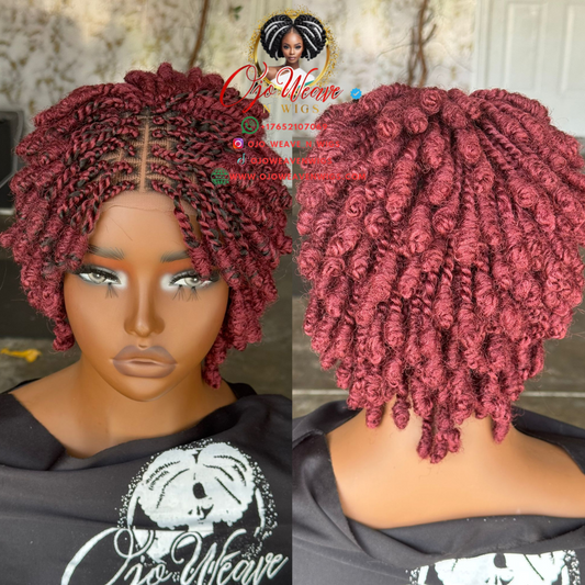 Timini Kinky Wig: Burgundy mix with Black Glueless Closure Made to Order