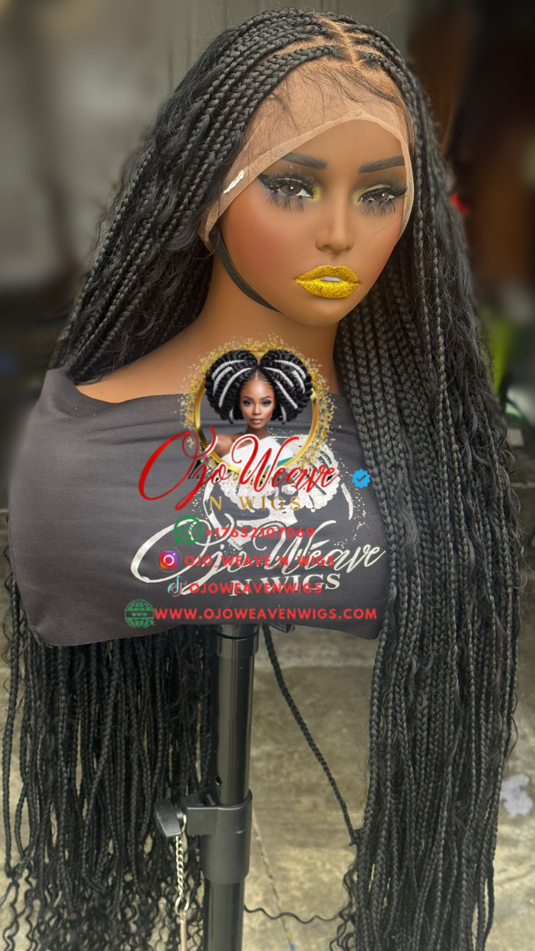 100% Human Hair Full Lace Knotless Black Braids Wig