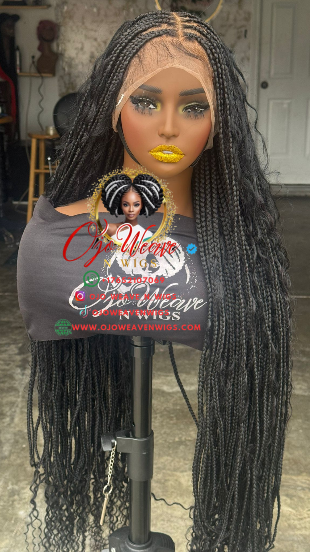 100% Human Hair Full Lace Knotless Black Braids Wig