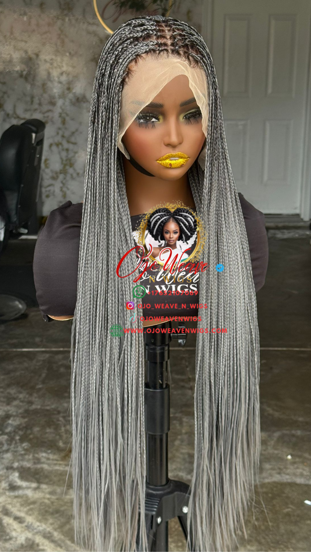 Ready-to-Ship 24" Sisi Bone frontal Grey Knotless Braids Wig with Closure
