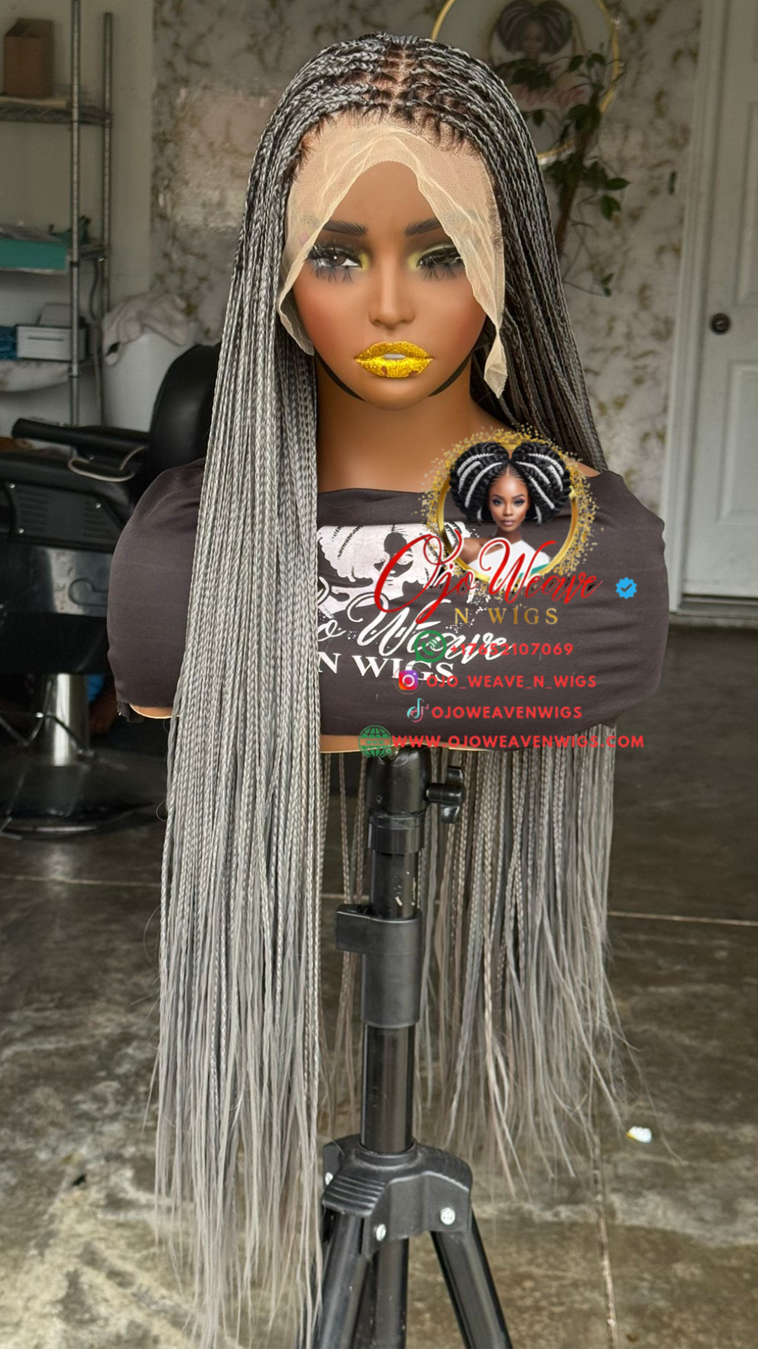 Ready-to-Ship 24" Sisi Bone frontal Grey Knotless Braids Wig with Closure
