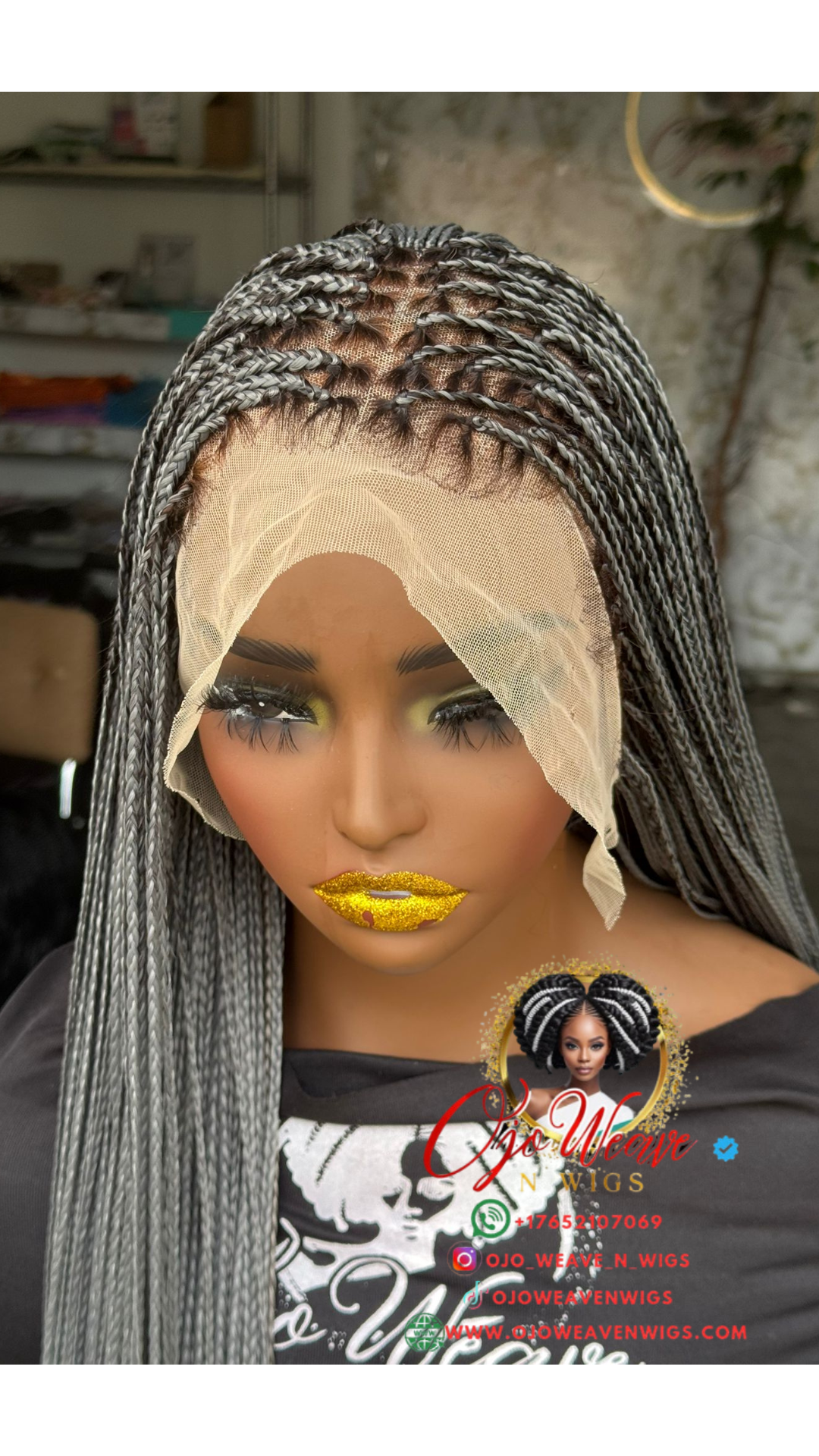 Ready-to-Ship 24" Sisi Bone frontal Grey Knotless Braids Wig with Closure