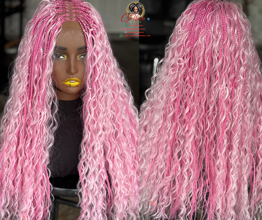 Pink Boho Closure Wig | 24-Inch Ready to Ship Glueless Unit