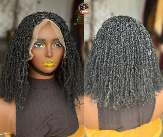 Sister Locs Frontal Wig | 10/12 Inch Ready to Ship | Black with Grey Mix