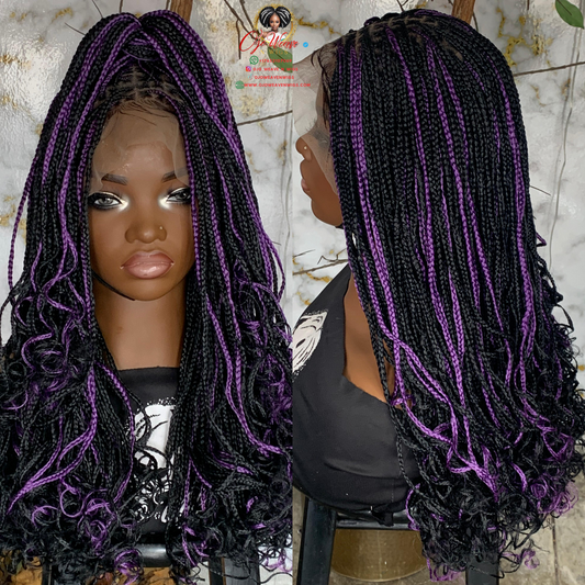 Full Lace Tiny Knotless Braids Wig | 16/18" Purple Mix with Black