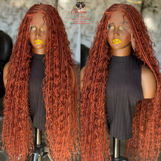 Full Lace Boho Wig | 35-Inch Ready-to-Ship | Stunning Burgundy