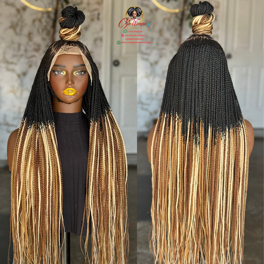 Ewa Unit: 28-Inch Highlighted Frontal Wig | Human Hair Braided Top Ponytail