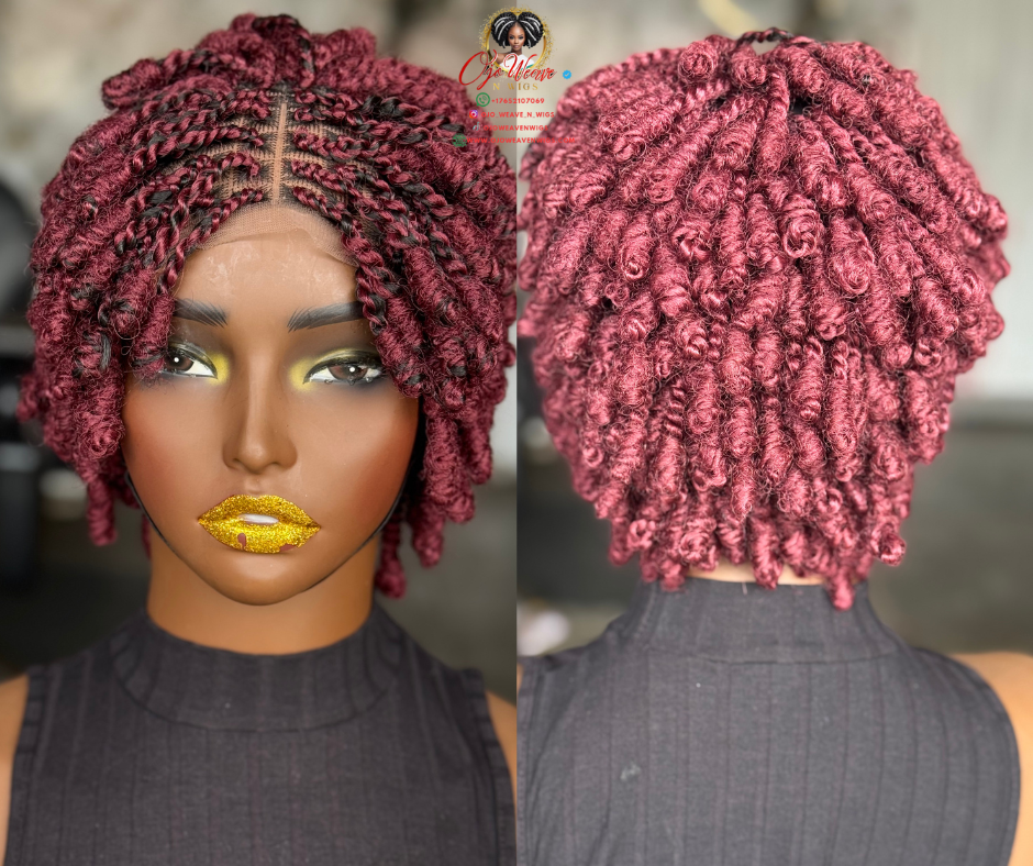 Timini Kinky Wig: Burgundy mix with Black Glueless Closure Ready to Ship