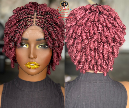Timini Kinky Wig: Burgundy mix with Black Glueless Closure Ready to Ship